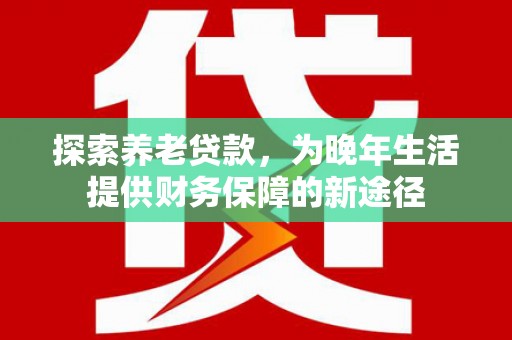 崆峒探索养老贷款，为晚年生活提供财务保障的新途径
