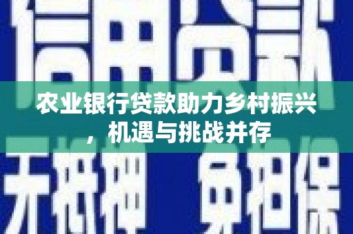 崆峒农业银行贷款助力乡村振兴，机遇与挑战并存